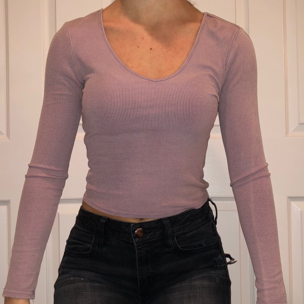 Mauve / Pink Cropped Long Sleeve Top